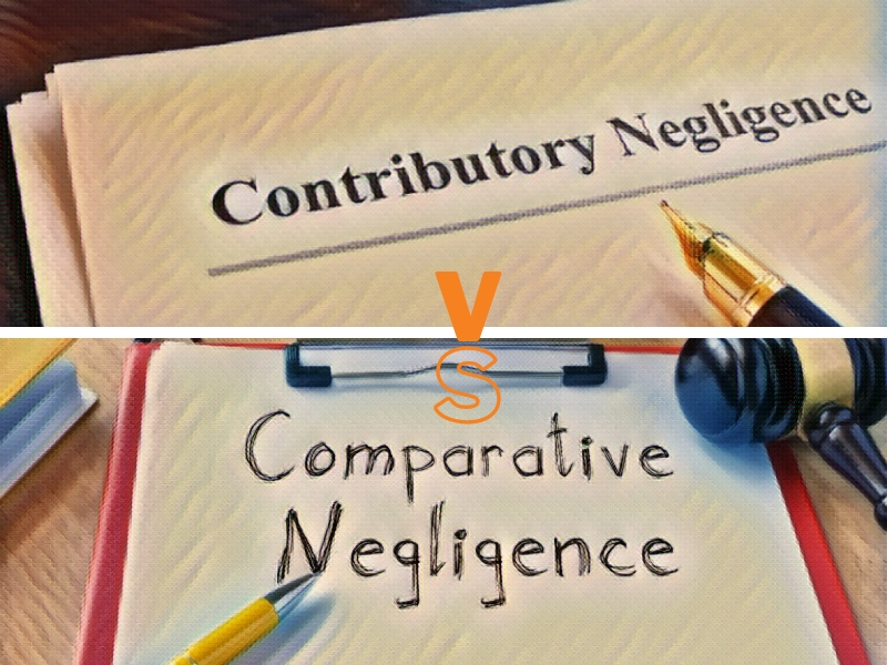 contributory negligence on paper and comparative negligence written on a clipboard