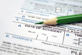Form with a closeup of a blank date of accident